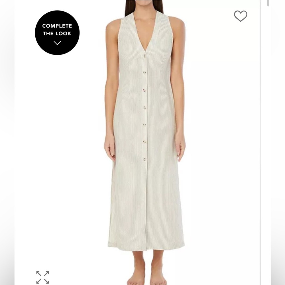 Onia Cream and White Striped Linen Button-Down Maxi Dress